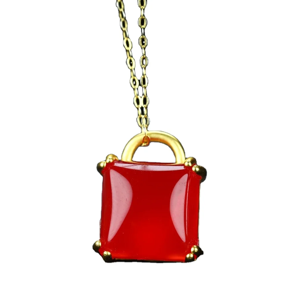 

Beautiful Chalcedony Lock Inlaid Pendant