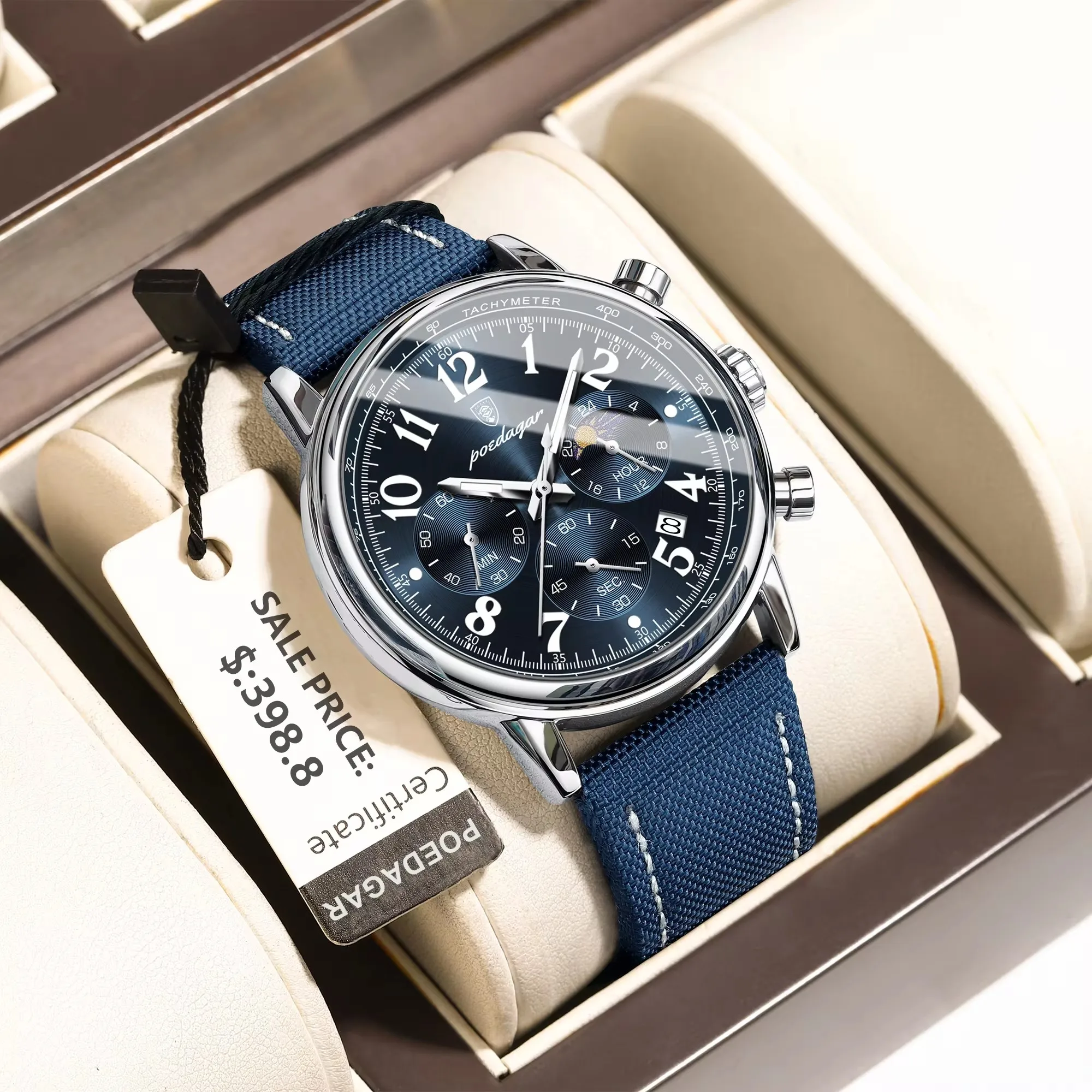 POEDAGAR 808 New Luxury Sports Watch for Man Waterproof Luminous Chronograph Date Men's Watches Quartz Leather Men Clock