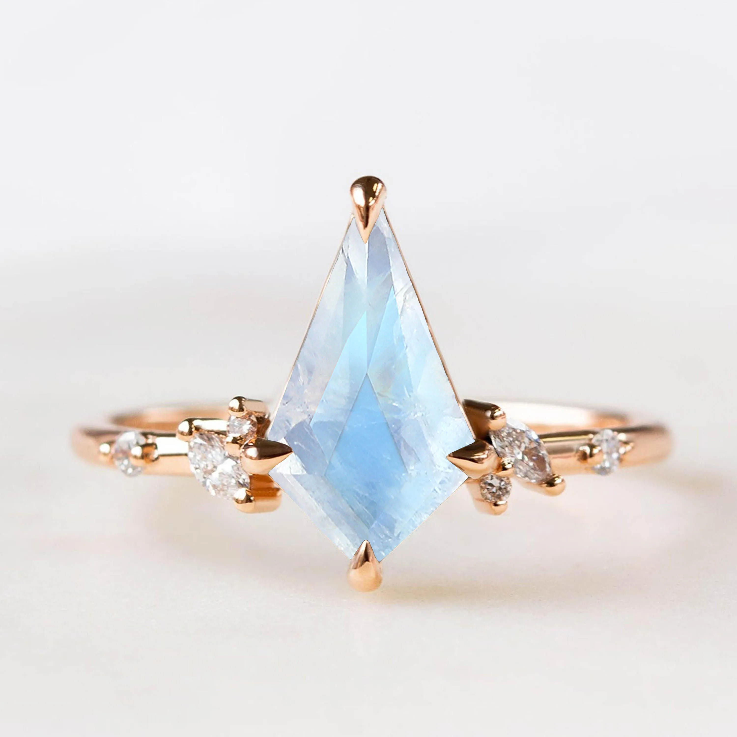 925 Sterling Silver Jewelry Rose Gold Plating Exquisite Women Engagement Natural Moonstone Ring