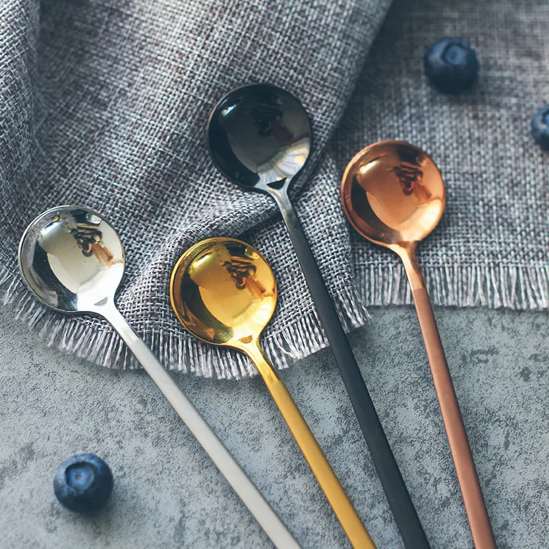 

Eco-friendly 304 Stainless Steel Teaspoon Metal Dessert Tea Spoon, Black/gold/rose gold/silver