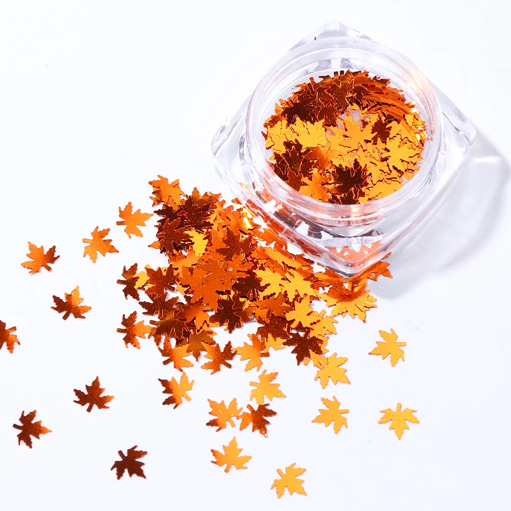 

1 Box Maple Leaves Nail Art Sequins Holographic Glitter Flakes Paillette Chameleon Stickers For Nails Autumn Design Decor SA1528, Multicolor nail art 3d flakes