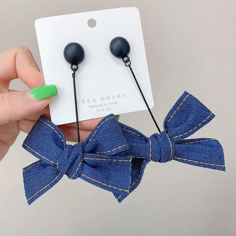 

fashion trendy jewelry drop fabric bowknot blue earrings