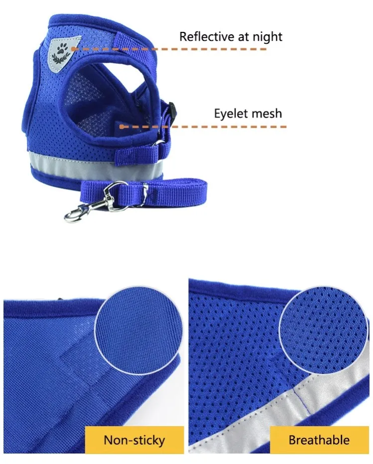 Pet Cat Vest Harness With Free Leash Soft Cat Chest Harness Backpack Adjustable Reflective Breathable