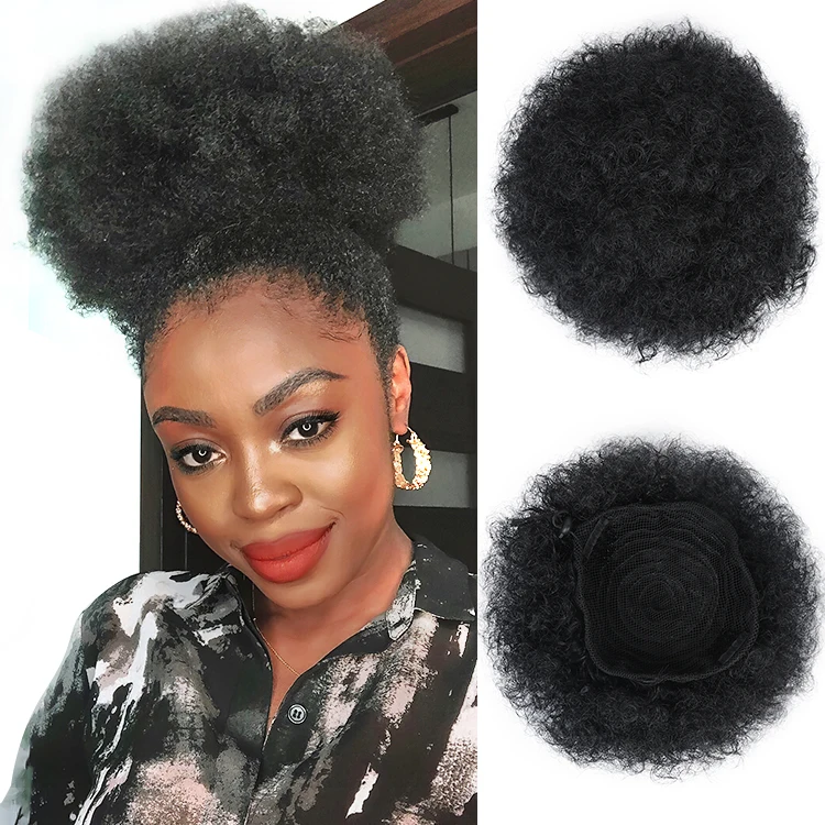 

Afro Synthetic Puff Curly Hair Drawstring Ponytail Hair Extension Chignon hair Puff Bun Kinky Afro Bun Hairpiece