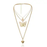 

New Design Creative Three-dimensional Hollow Butterfly Openwork Heart Pendant Necklace Multi Layered Gold Choker Necklace