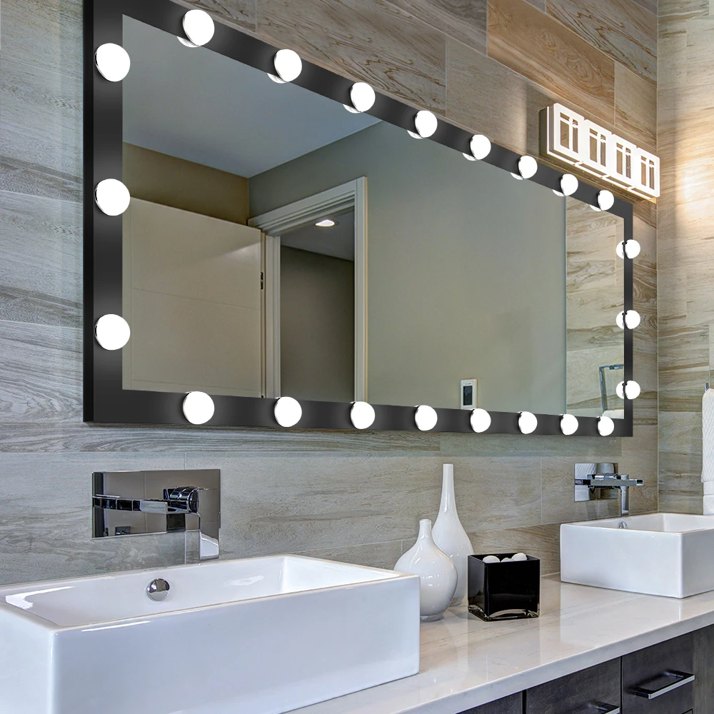 

Large Bathroom Wall Mirror led vanity Body standing floor full length mirror with lights bulbs, Silver, black