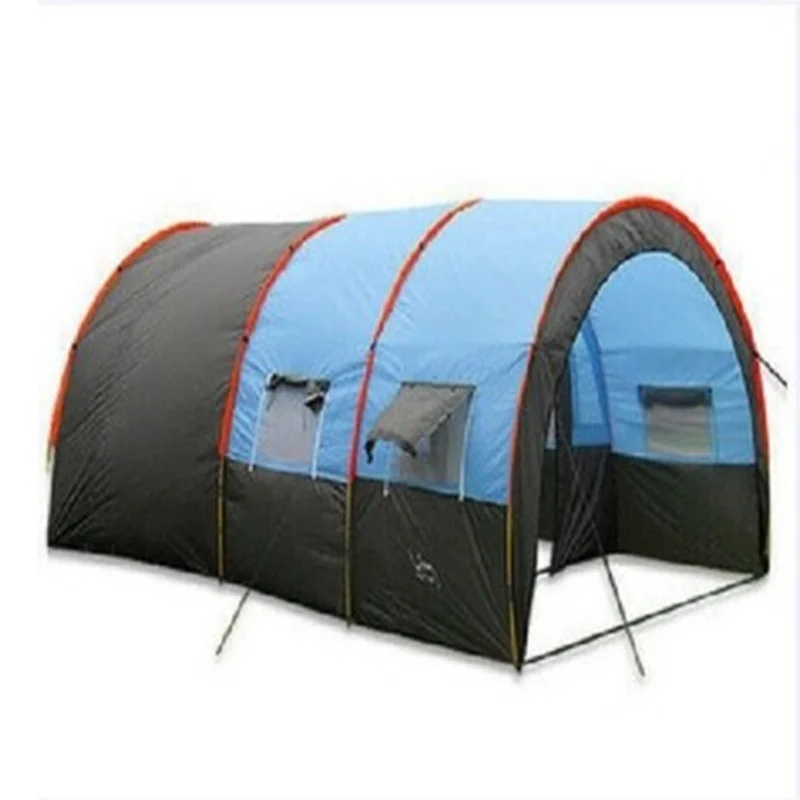 

5-8 Person Use Ultralarge One Hall One Bedroom Double Layer Camping Tent Sun Shelter Large Gazebo Beach Tent, Blue-gray