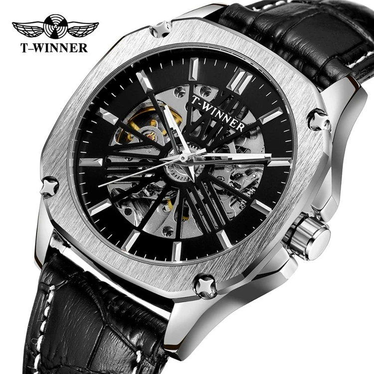 

WINNER 291 Luxury Brand Mens Automatic Watch Golden Hollow Skeleton Leather Watches Male Business Mechanical Waterproof Clock