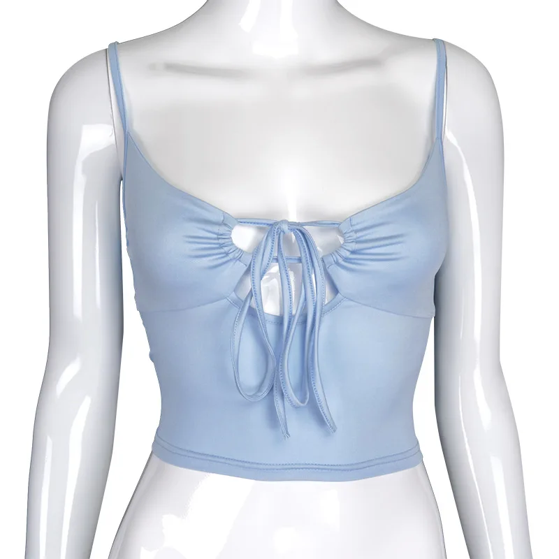 

ASSUN Hot Selling Solid color women top backless hollow out short women top, Customized color