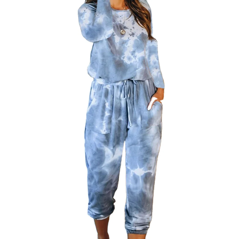

Fashion Lounge Wear Long Tie Dye Pajamas Women Sleepwear