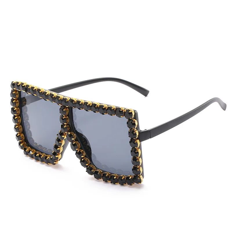 

2020 Luxury Oversized Women Square Shades Bling Diamond Sunglasses