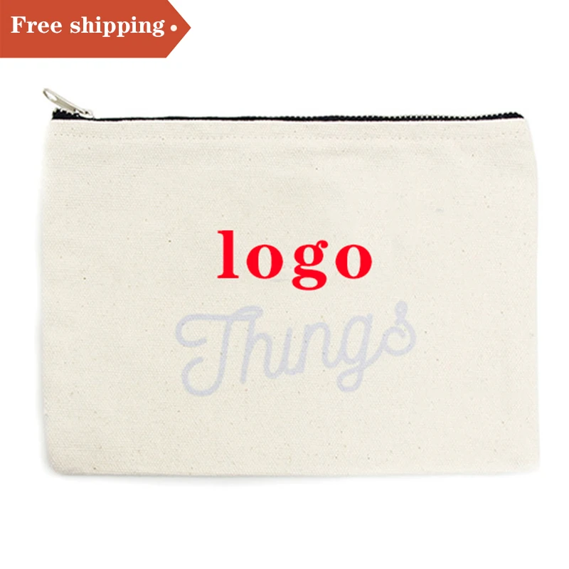 

Free shipping's items Sublimation Eco Friendly Canvas Cotton Makeup Cosmetic Bag With Zipper Pencil bag, White