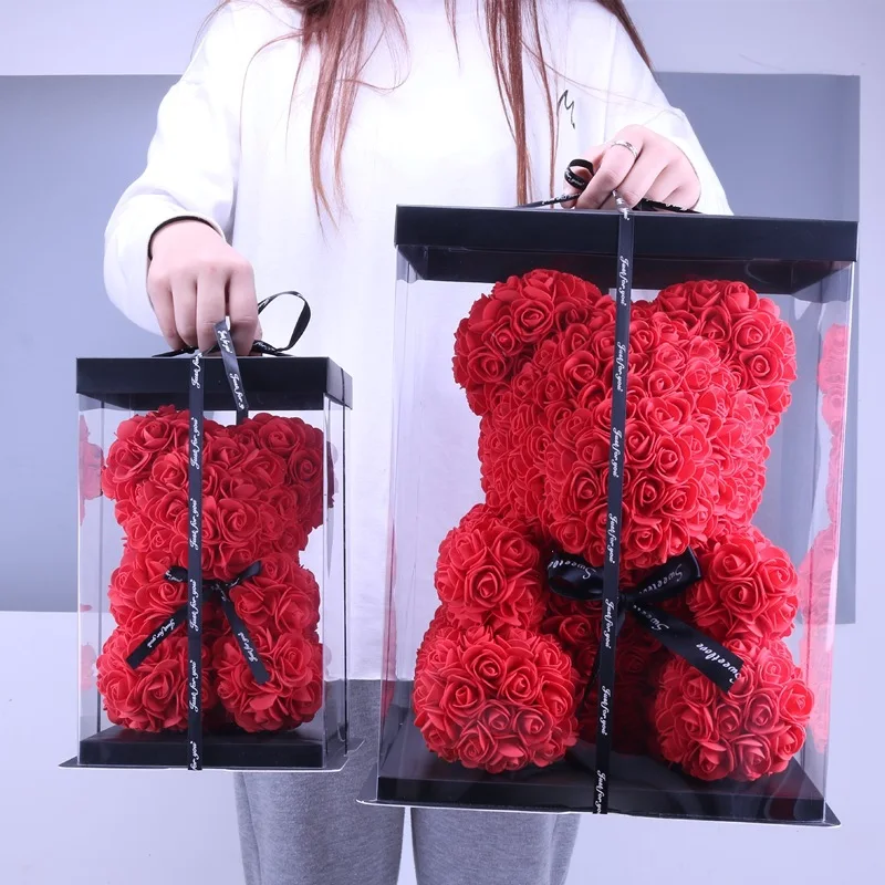

25cm 40cm Rose Teddy Bear Christmas Gift Plastic Artificial Flower Lovely Valentine's Day Gifts