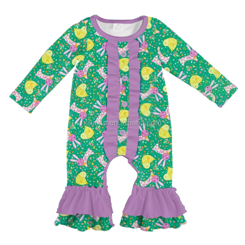 

2020 Wholesale Baby Girl Clothing Easter Holiday Bunny Ruffle Romper, Picture