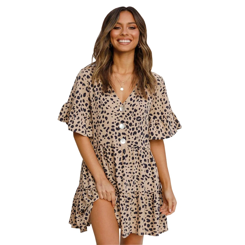 

2020 Hot sale summer leopard print dresses women lady elegant ladies dresses