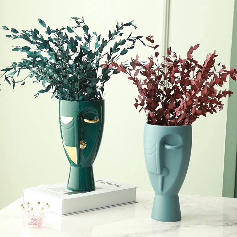 

Nordic Vaso Home Decor Accessories Gold Face Vase Indoor Tabletop Artificial Flower Matte Ceramic Vase, Customized color