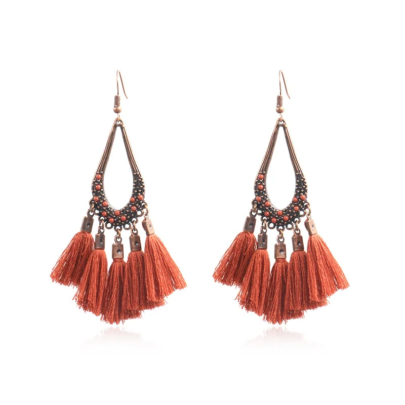 

2021 Fashon Vintage bohemian Drop Tassel Women Long Earrings