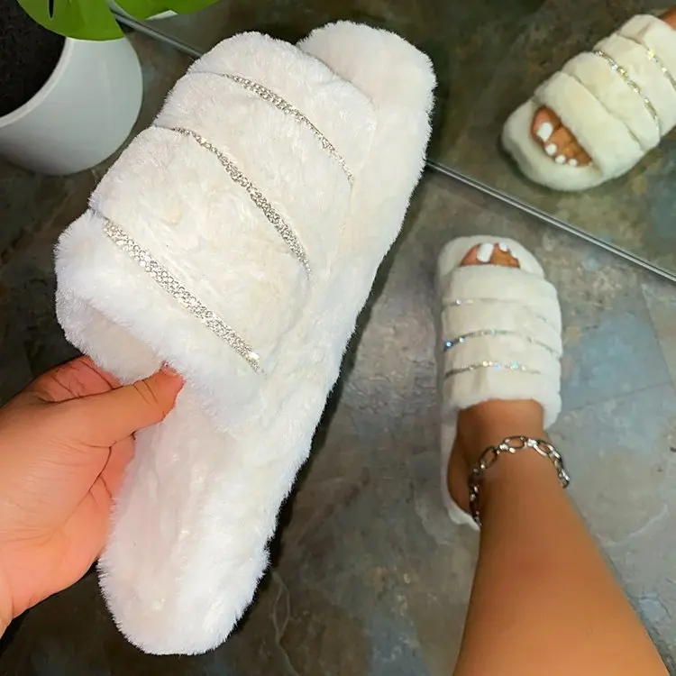 

D9110 factory direct sales faux fur slippers 2020 women cute keep warm furry slippers