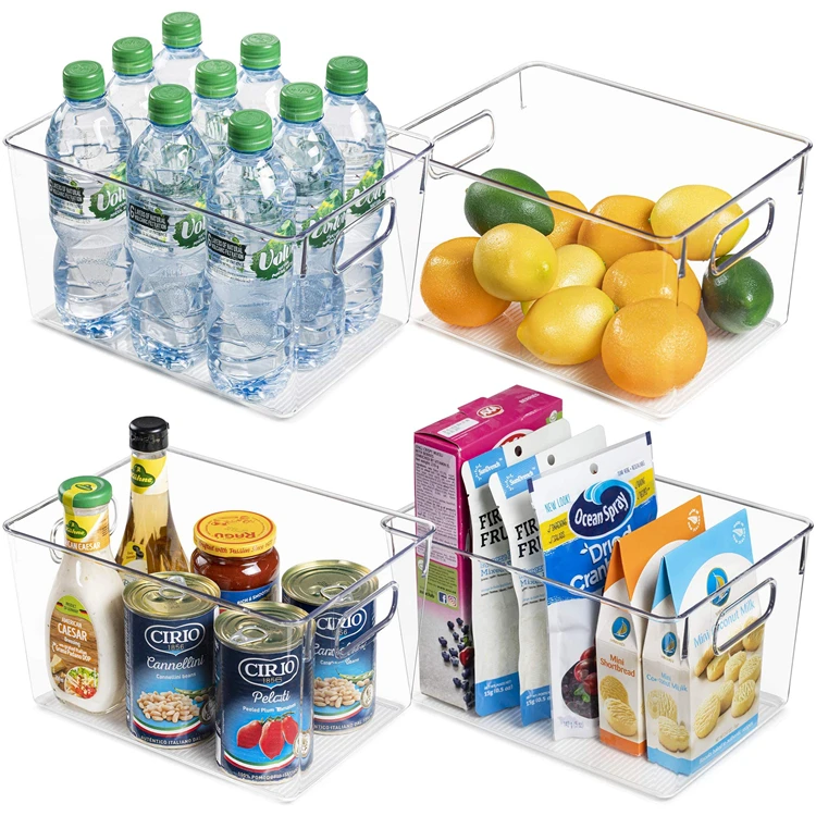 

Clear Plastic BPA Free Food Storage Rack Set Refrigerator Organizer Food Organizer Bins Pantry Fridge Storage box with Handles, As picture or customized