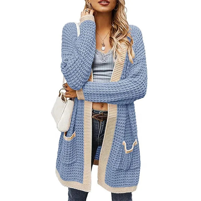

Hot Sale Knitted Cardigan Sweater Women Cardigan with Pockets, Accept customized color