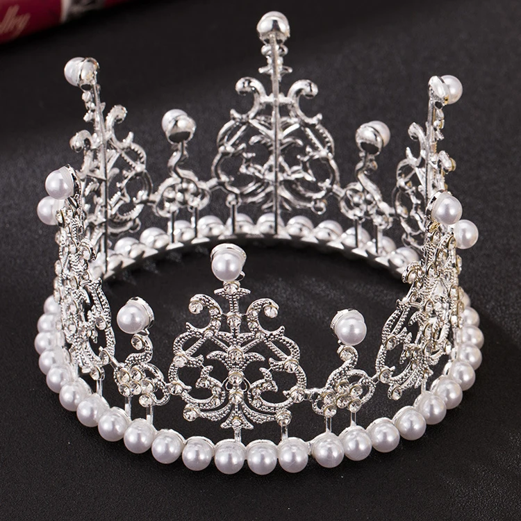 派对用品新款水晶珍珠生日皇冠蛋糕礼帽女孩公主皇冠头饰头带