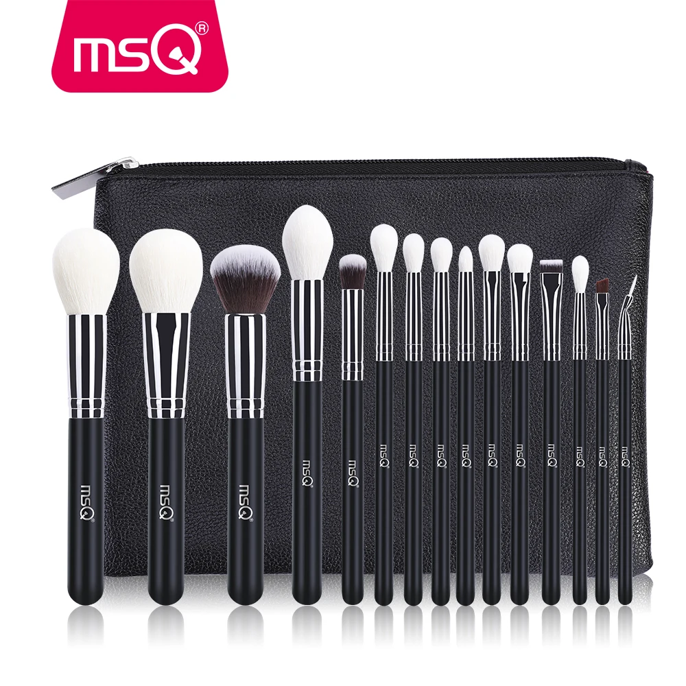 

MSQ 15pcs classic black handle makeup brush set your own brand wholesale makeup brushes with bag