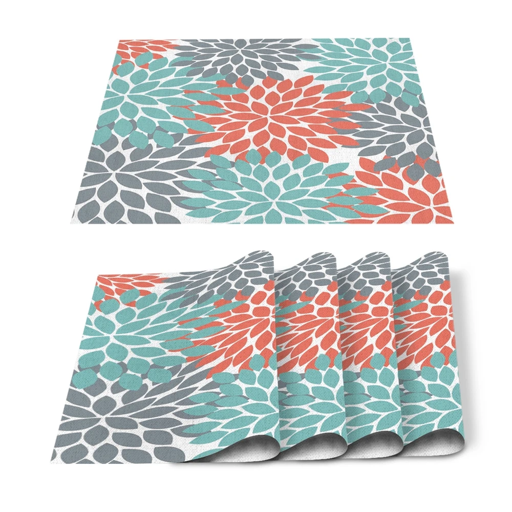 

Brief design heat resistant dahlia floral printing table placemat for hotel
