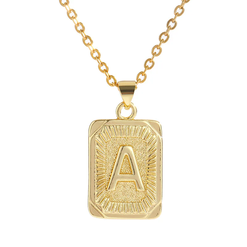 

2021 Fashion Gold Plated Stainless Steel Rectangle Double Sided Letter Pendant Necklace Womens Necklace