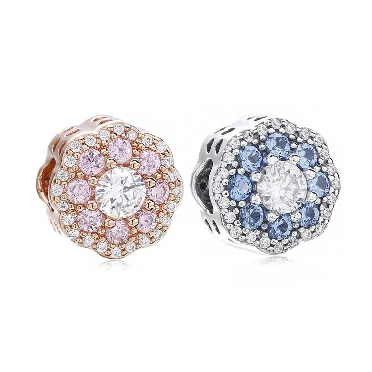 

Quality guarantee Sparkle Flower Charm Sterling Silver rose gold charms for Women