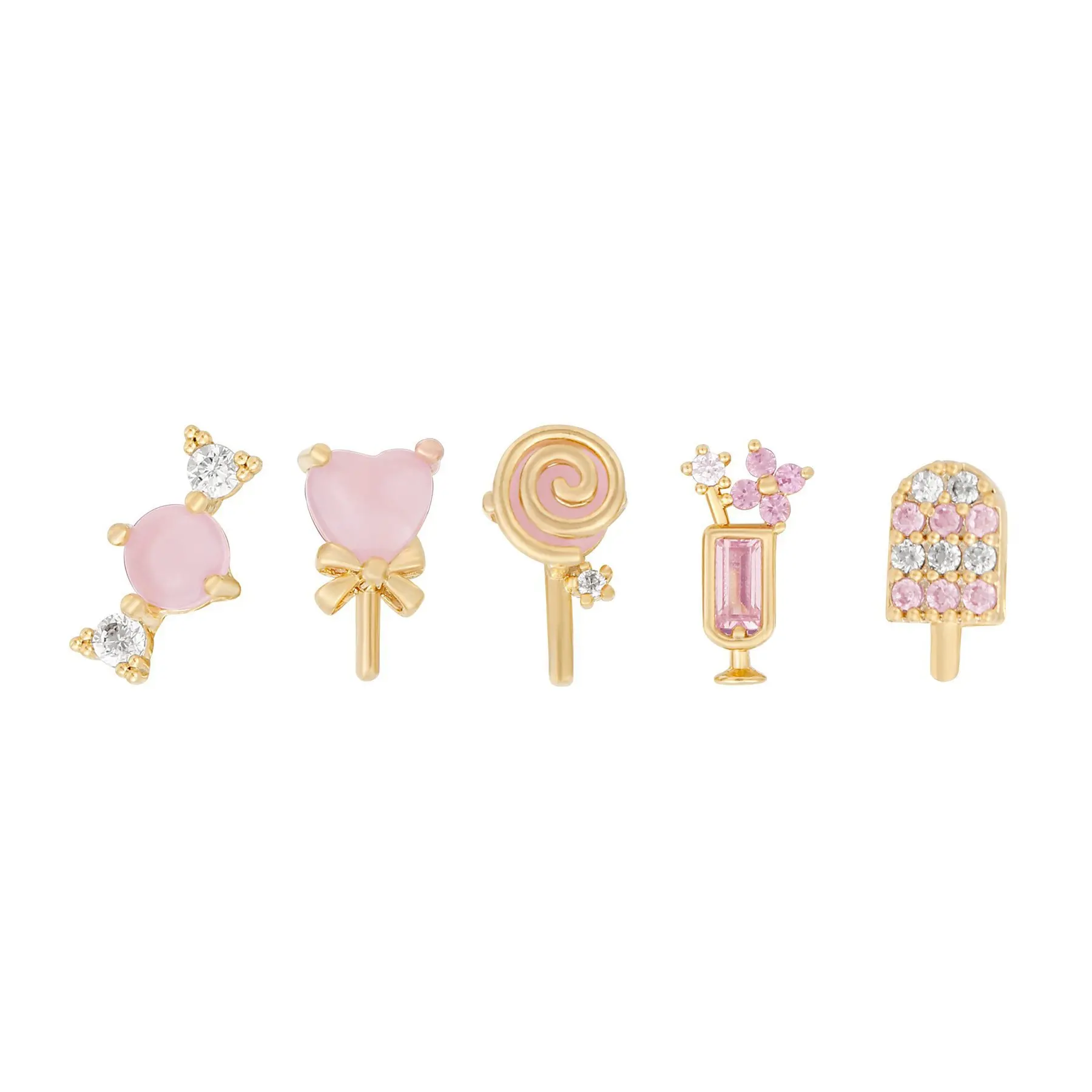 

Mini earrings Lollipop ice cream ear studs INS trendy design 18k gold plated zircon brass jewelry earring for girls