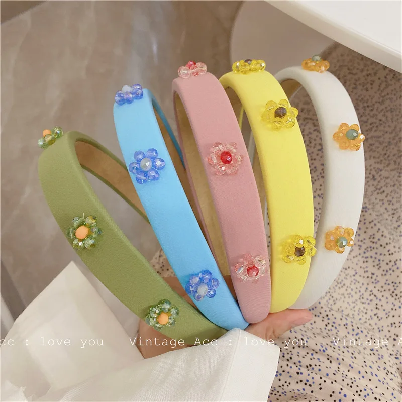 

2021 new hot flower hair band Ins wind crystal flower hair band candy color hair band, Picture shows