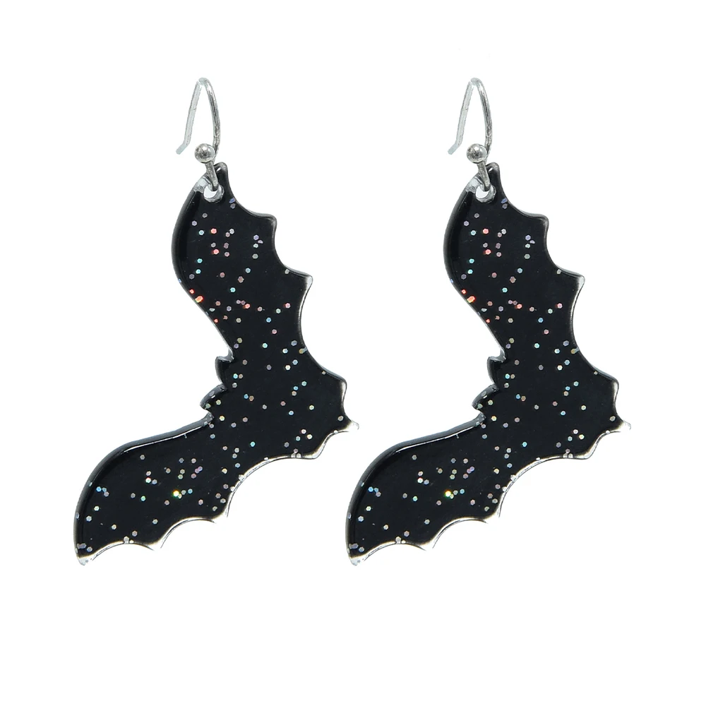 

Veijer High Quality Silver Plated Hook Acrylic Earrings Black Bat Halloween Drop Earrings