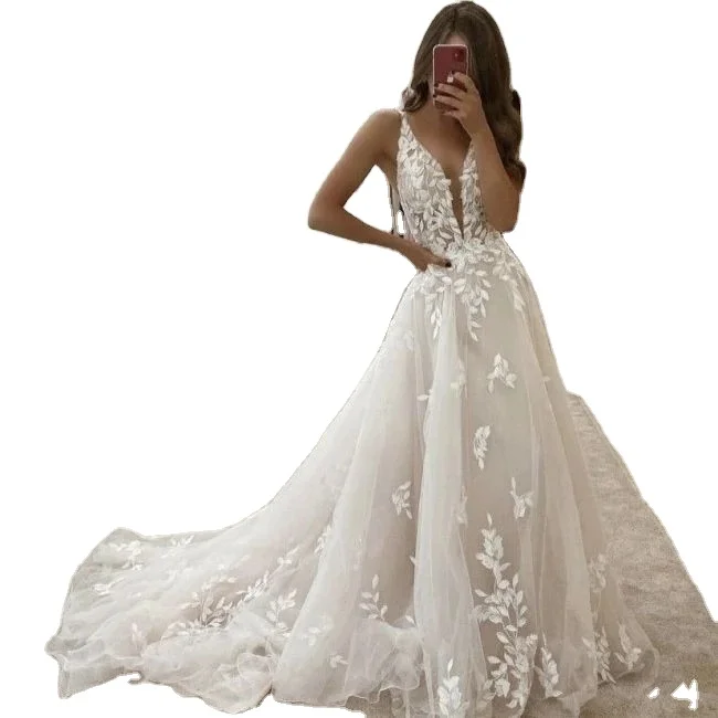 

Wedding Dresses 2023 Bohemia V-Neck Beach Bridal Gown Vintage A-Line Appliques Vestido De Novia for Women Custom Made