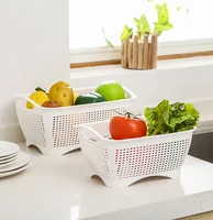 

Household Plastic Water-draining Utensils Fruit And Vegetable Washing Cleaning Drain Basket Kitchen/Bathroom Use Storage