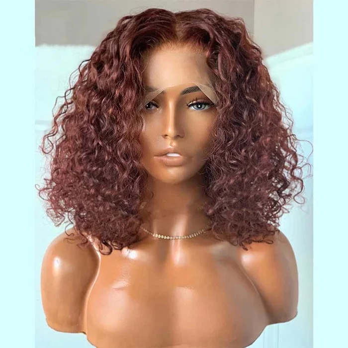 

Fashion Design Swiss Lace Frontal Wig Short Bob Deep Curly Customized Color Virgin Brazilian Human Hair Wigs