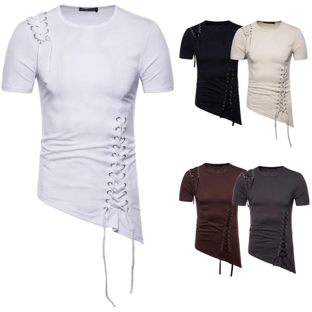 

2021 Fashion Design Casual Slim Short Sleeve Irregular Braided Rope Men Plus Size T Shirts
