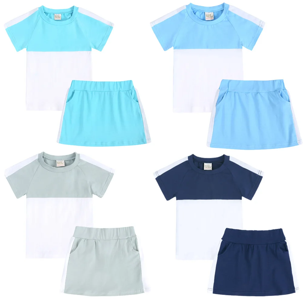 

kids clothing girls matching short sleeve shirt and short dress girls clothing set, As picture