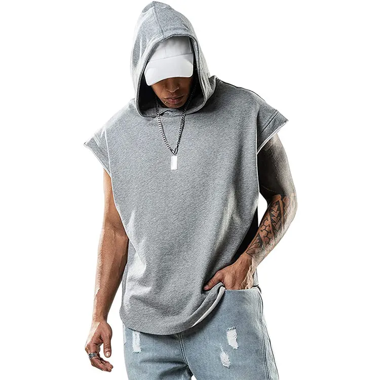

Men Sleeveless Tank Tops Bodybuilding Hoodie Tops Workout Solid Slim Vest Summer Singlet Tank Top With Hood, Customized color