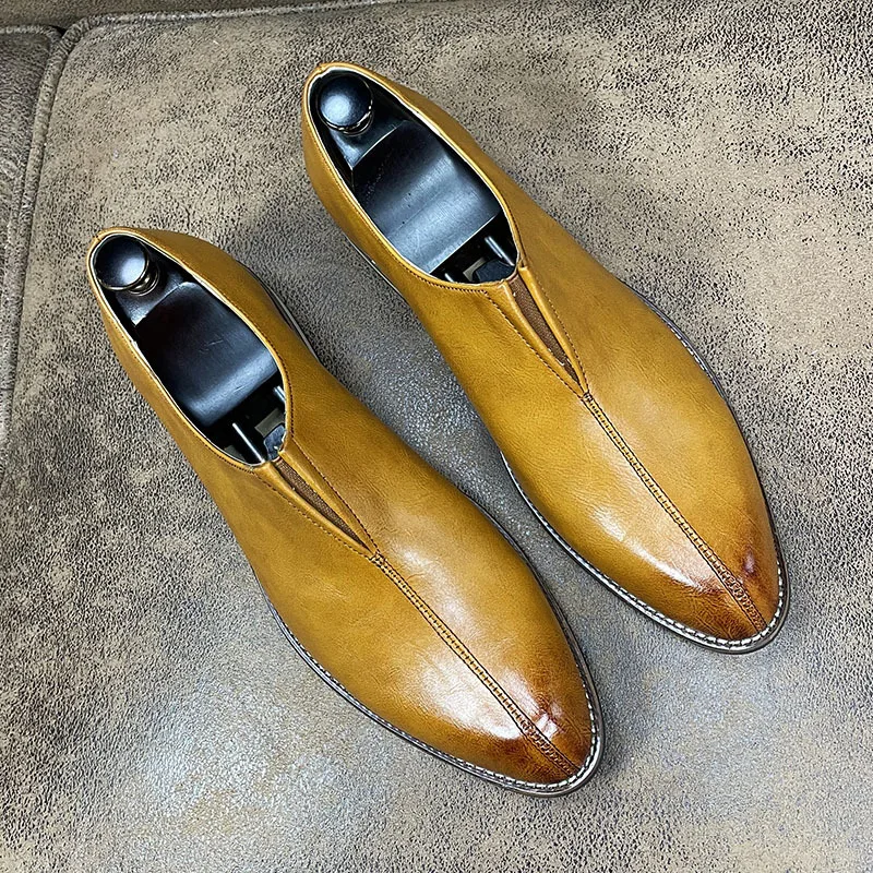 

New Nigeria Party and Bag Set Genuine Leather Genuine Height Increasing Stylish Shoes No Tie Lace for Men Summer Cow Winter Anti