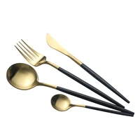 

Portuguese Style Design 4PCS Stainless Steel Gold Cutlery Set With Box