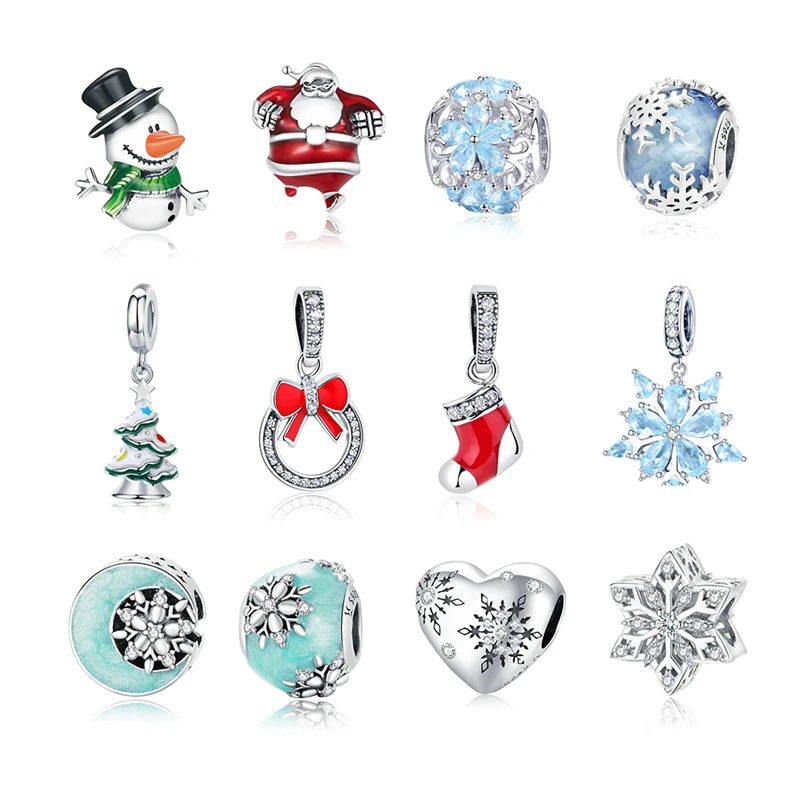 

Ready To Ship Wholesale Snowman Snowflake Christmas Socks Tree Charms Bulk Santa Clause Charm for Original Bracelet Accessories, Silver