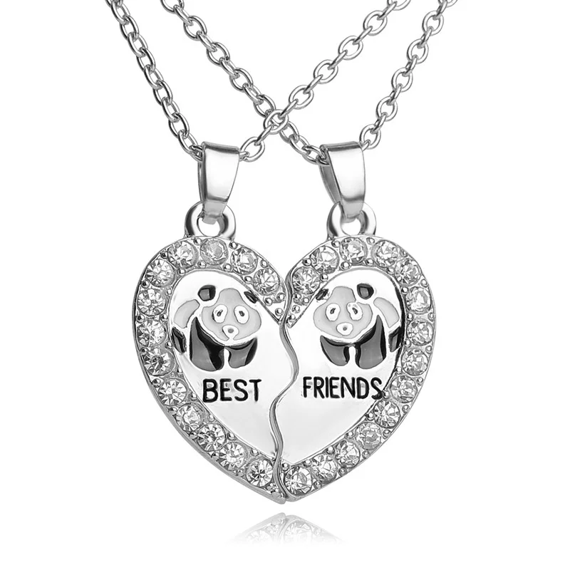 

2021 New Jewelry 2 PCS/Set Animal Panda Best Friends Friendship Couple Two Parts Pendant Necklace Best Gifts Heart Necklaces, 4 colors