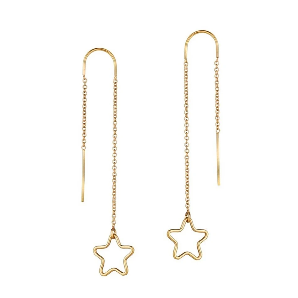 

wholesale nice jewelry 925 sterling silver long chain drop earrings 18k gold plated star ear threader for women