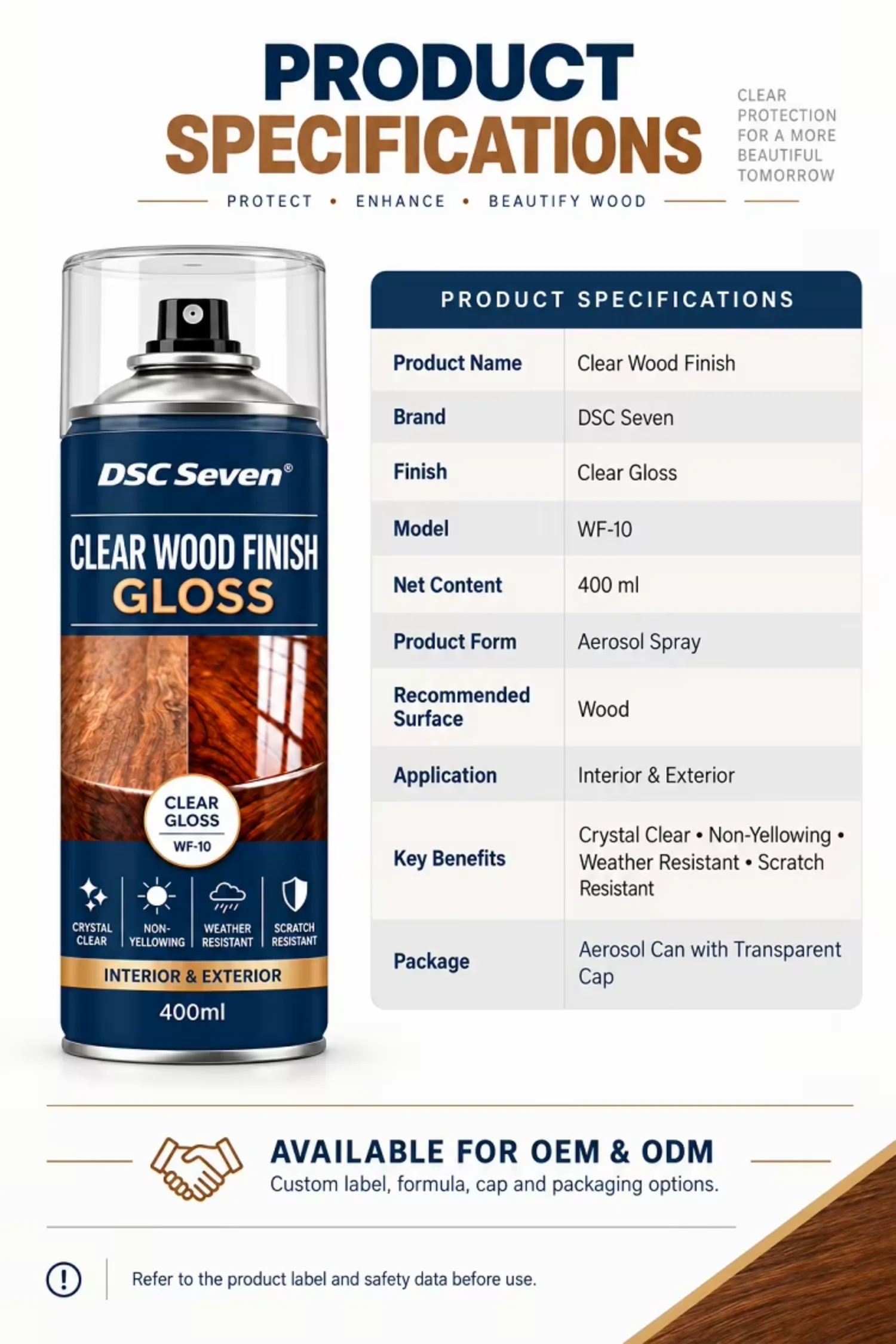 Gloss Clear Acrylic Wood Lacquer Liquid Coating Spray Paint Non-Yellowing Weather & Scratch Resistant Wood Sealer