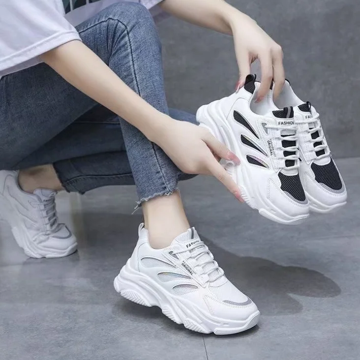 

Spring and autumn white injection shoes low-top round toe ladies sneakers 002, White black