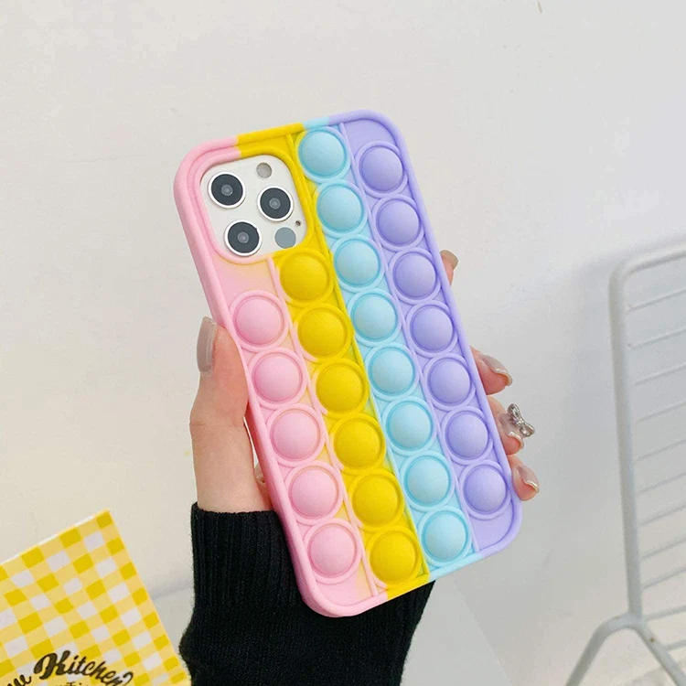 

Push Sensory Fidget Case for iPhone 11, Silicone Bubble Anxiety Stress Reliever Toys Phone Case for iPhone 12 13 pro max, Colors optional