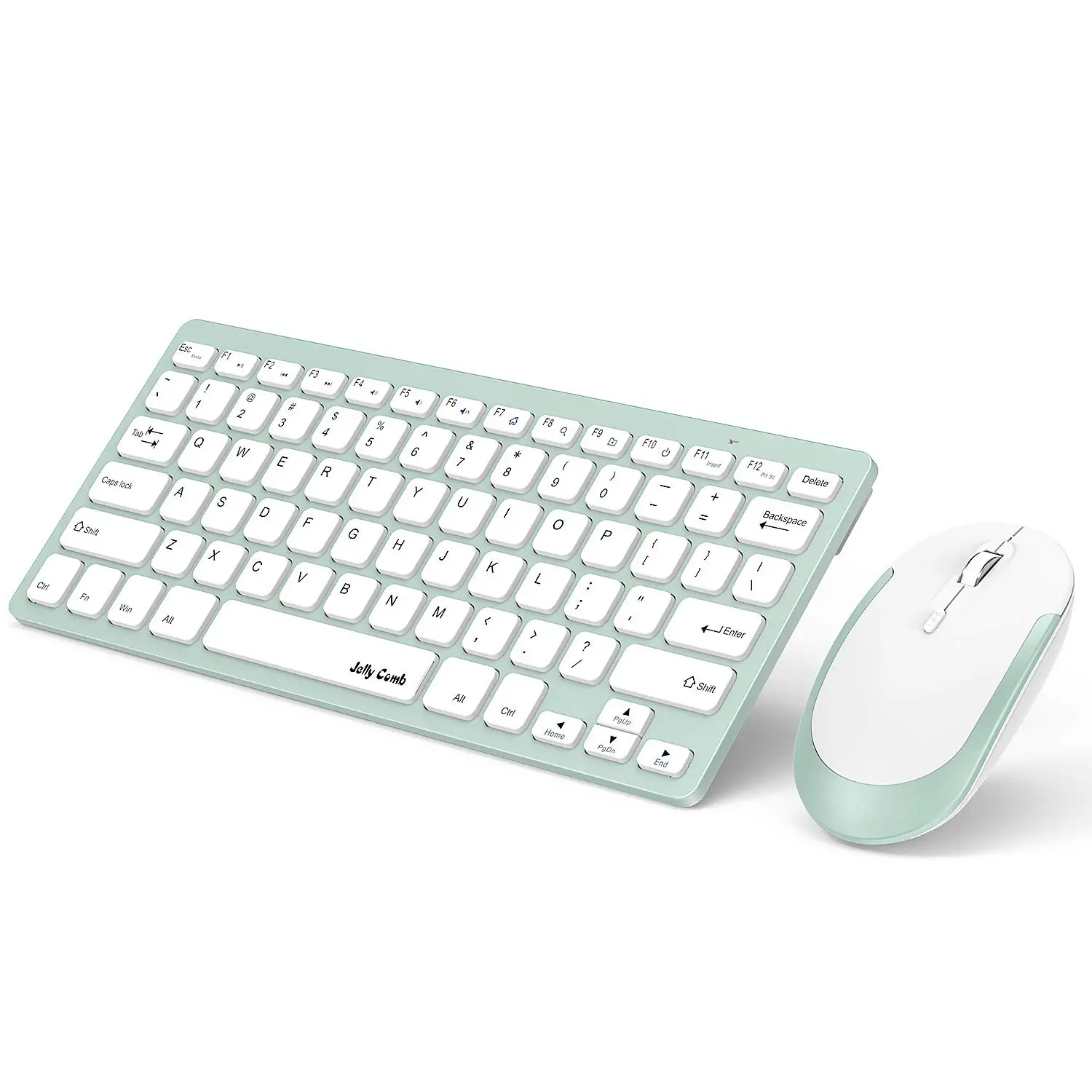 

Jelly Comb Wireless keyboard and Mouse Combo 2.4G Slim Keyboard and Mouse Set for Windows Laptop Notebook-White and Mint Green
