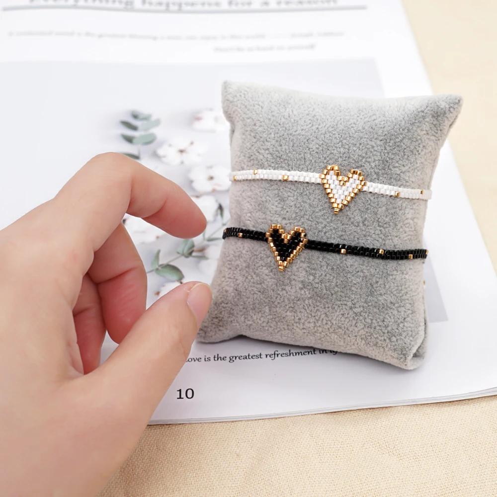 

Go2BoHo Gold Black Heart Pattern Bracelets Handmade Woven Fashion Jewelry Adjustable Bohemian Miyuki Beaded Bracelets for Women