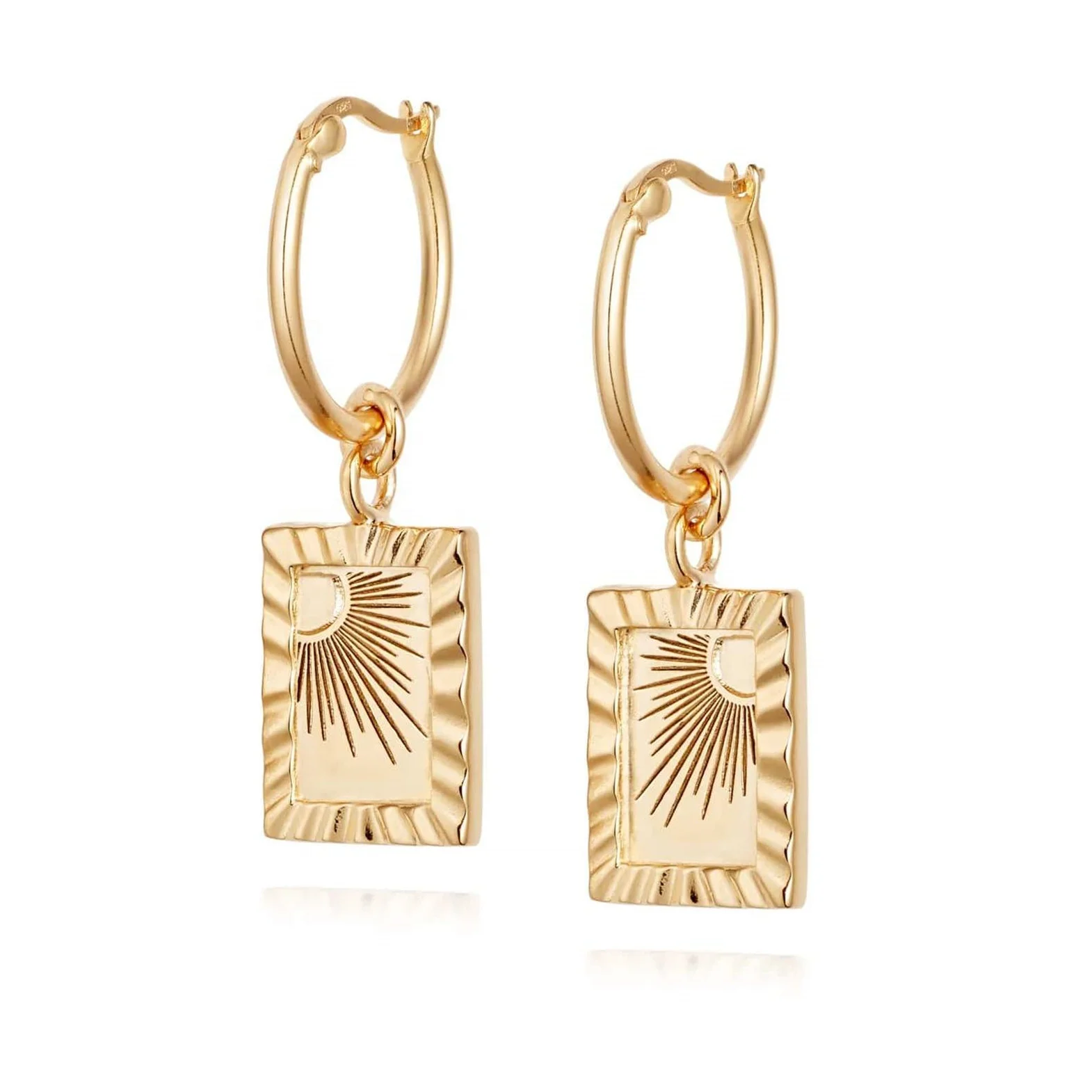 

Luna 925 sterling silver sunrise beam engrave hoop earrings drop for girls