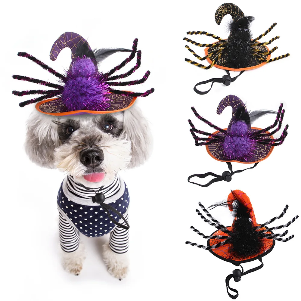 

Purple Orange Spider Helloween Hat For Pet Dog Cat, As photos